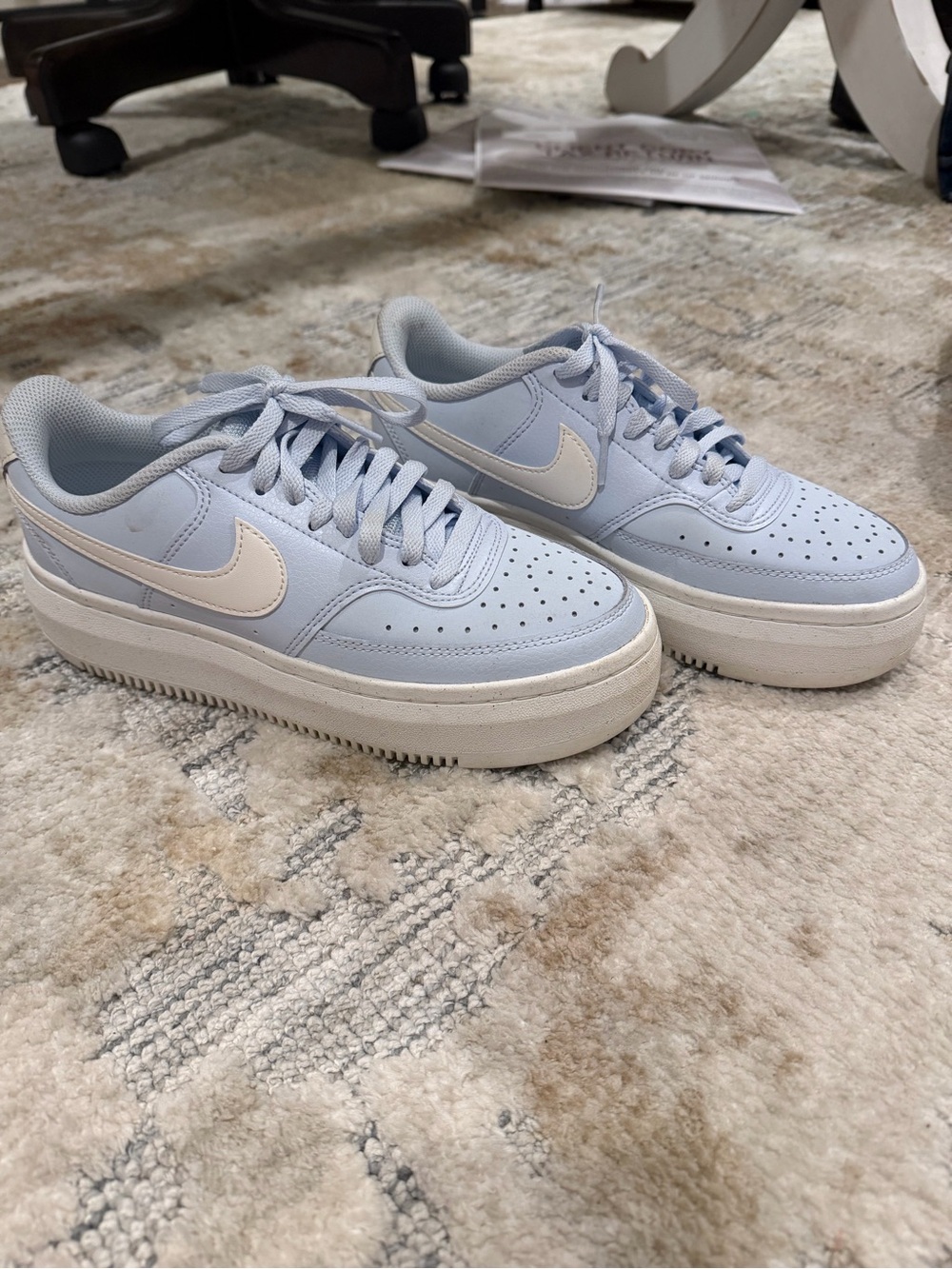 Nike Low-Top Platform Sneakers in Pale Blue with Cream Swoosh